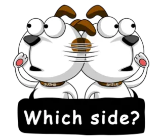 🤔 Which side? chien, dessin animé, humour, question, choix telegram sticker