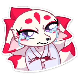 😭 สุนัขจิ้งจอก, ร้องไห้, เศร้า, อนิเมะ, การ์ตูน, คิทสึเนะ telegram sticker