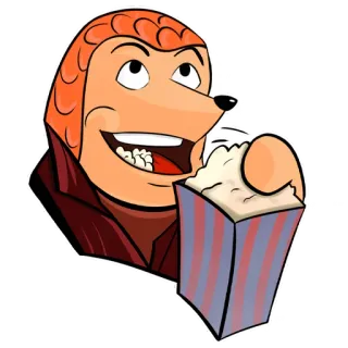🍿 dibujos animados, personaje, palomitas, comida, entretenimiento, película, ilustración, snack whatsapp sticker