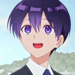 👾 Anime, Manga, Garçon, Cheveux violets, Souriant, Dessin animé, Animation telegram sticker