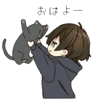 🤗 anime, boy, cat, cute, cartoon telegram sticker