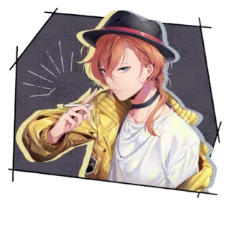 🚬 Chuuya Nakahara Bungo Stray Dogs Anime, Manga, Chuuya Nakahara, Bungo Stray Dogs, Personnage, Chapeau, Cigarette telegram sticker
