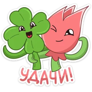 🍀 УДАЧИ! clover, flower, cartoon, luck, greeting, good luck telegram sticker