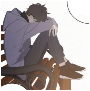 😔 smutny, anime, samotny, ławka, siedzi, przygnębiony telegram sticker