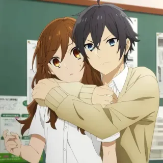 😠 anime, couple, hugging, romance, cartoon telegram sticker