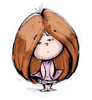 😕 女孩, 卡通, 素描, 绘画, 孩子, 伤心 telegram sticker