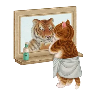 ☺️ 고양이, 호랑이, 거울, 동물, 반사, 수건, 변신 telegram sticker
