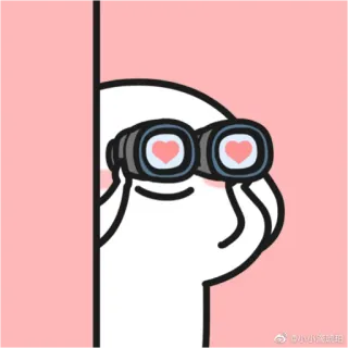 ❤️ 小小麻溜串串 Kreskówka, Postać, Patrzy, Lornetka, Serce, Słodkie telegram sticker