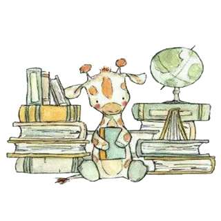📚 jirafa, libros, globo, lectura, animal, educación telegram sticker