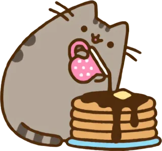 🥞 Pusheen Katze, Pusheen, Pfannkuchen, Frühstück, niedlich, Cartoon telegram sticker