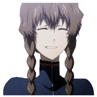 😬 аниме, улыбается, косы, женщина, девушка, мультфильм telegram sticker