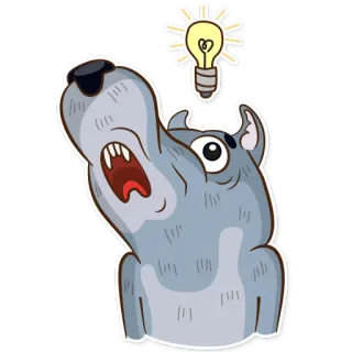 💡 lobo, lâmpada, ideia, desenho animado, animal, pensando, inovação telegram sticker
