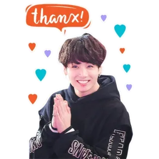 🙏 thanx! kpop, спасибо, сердечки, парень, приветствие, знаменитость whatsapp sticker