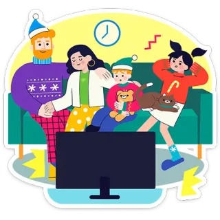 👨‍👩‍👧‍👦 familia, navidad, invierno, vacaciones, tele, sofá, acogedor telegram sticker