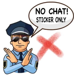 ❌ NO CHAT!
STICKER ONLY policja, policjant, bez czatu, naklejka, ograniczenie, komunikacja, zakaz telegram sticker