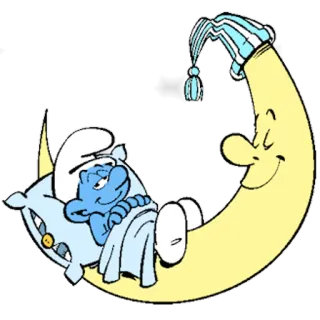 🌙 Smurf สเมิร์ฟ, นอน, พระจันทร์, การ์ตูน, นอนหลับ whatsapp sticker