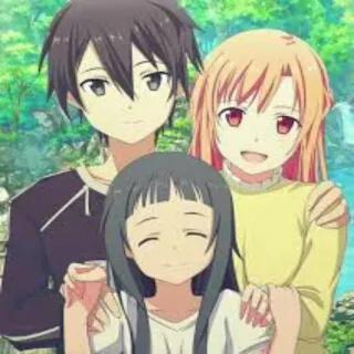 👪 Kirito, Asuna, Yui Sword Art Online Anime, Famiglia, Personaggi, Sword Art Online, Kirito, Asuna, Yui telegram sticker