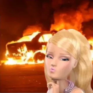 😏 Barbie Barbie, Feuer, Autounfall, Cartoon whatsapp sticker