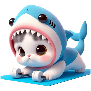 💪 chat, requin, mignon, animal, dessin animé, animal de compagnie, kawaii telegram sticker
