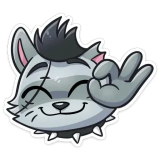 👌 Katze, Emoji, Sticker, OK Geste, Cartoon Katze, graue Katze telegram sticker