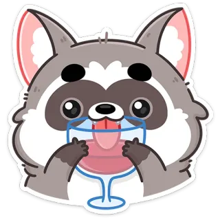 🍷 szop pracz, zwierzę, kreskówka, picie, kieliszek do wina, słodki, naklejka whatsapp sticker