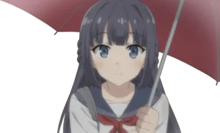 🙁 Anime, Mädchen, Regenschirm, Regen, Schuluniform telegram sticker