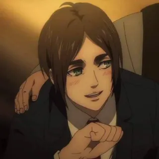 😔 Eren Yeager Attack on Titan anime, character, smiling, fanart telegram sticker