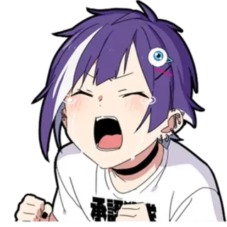 😭 无反完 Anime, Weinend, Cartoon, Lila Haare, Japanisch, Choker, Wütend, Schreiend telegram sticker