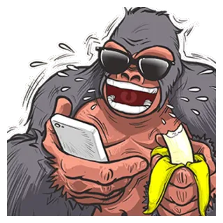 😂 Gorilla, Affe, Handy, Banane, Cartoon, Tier telegram sticker