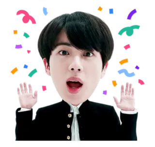 😱 Jin K-pop, Jin, BTS, célébration, fête, confettis, surprise, joyeux telegram sticker