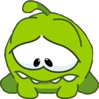 😔 Om Nom Cut the Rope carino, verde, triste, cartone animato, mostro, gioco telegram sticker