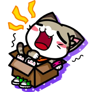 🥱 gato, caja, lindo, dibujos animados, animal, feliz telegram sticker