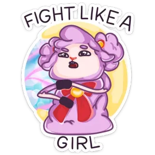 👊 FIGHT LIKE A GIRL combat, fille, mignon, forte, femme, dessin animé, autocollant telegram sticker