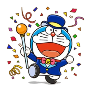 🎉 Doraemon Doraemon, dibujos animados, animación, gato, celebración, confeti, fiesta telegram sticker