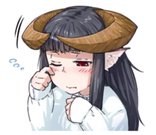 😪 Anime Mädchen, Dämonenmädchen, weinend, Hörner, Elfenohren, verschlafen, müde telegram sticker