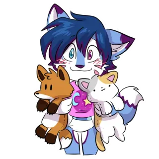 🤗 furry, fox, cat, plush, character, cartoon telegram sticker
