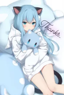 😗 Thanks. Anime, Chica gato, Lindo, Gracias, Pelo azul, Orejas de gato, Sudadera con capucha, Muñeca telegram sticker