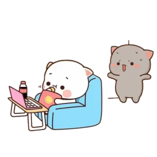 😱 imut, kucing, kartun, malas, komputer, camilan, ilustrasi telegram sticker