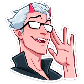 🤓 demonio, gafas, pelo blanco, cuernos rojos, dibujos animados whatsapp sticker