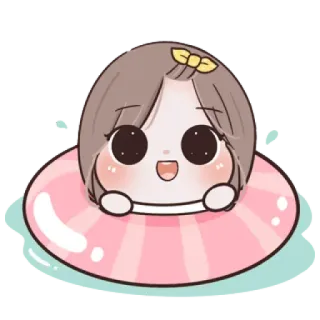 🌙 Cartoon, Schattig, Meisje, Zwemmen, Drijven, Kawaii whatsapp sticker