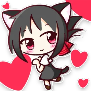 🙂 애니메이션, 고양이귀, 귀여운, 카와이, 하트, 사랑, 만화, 치비 telegram sticker