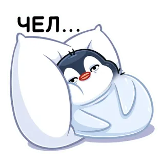 😴 ЧЕЛ... Pinguin, schläfrig, Kissen, niedlich, Cartoon telegram sticker
