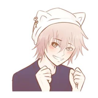👍 Аниме, Кошачьи ушки, Персонаж, Милый, Улыбается, Мультфильм whatsapp sticker