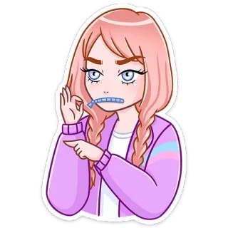 🤐 девушка, стикер, закрытый рот, молния, тсс, тихо telegram sticker