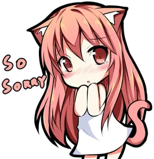 😓 SO SORRY fille anime, oreilles de chat, désolé, excuses, kawaii, dessin animé, mignon, chibi telegram sticker