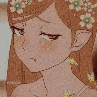 🖤 Animé, Dessin animé, Elfe, Fille, Fleurs, Illustration telegram sticker