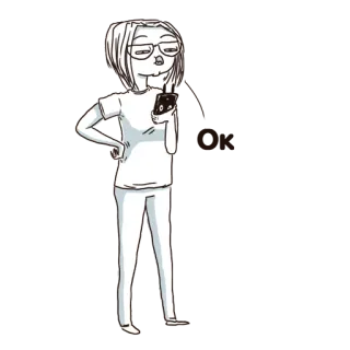👍 ผู้หญิง, การ์ตูน, แว่นตา, โทรศัพท์, ตัวละคร telegram sticker