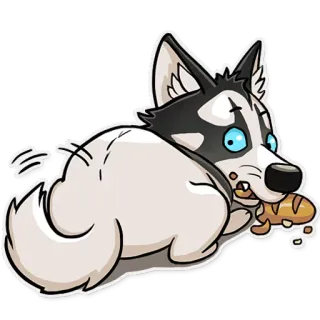 😥 dog, husky, cartoon, bread, eating, animal, pet whatsapp sticker