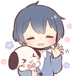 👋 Аниме, Собака, Милый, Мальчик, Мультфильм, Каваий, Иллюстрация telegram sticker