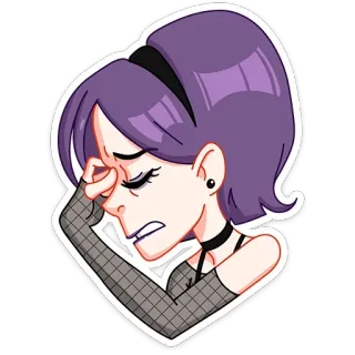 🤦‍♀ traurig, Mädchen, nachdenklich, gestresst, enttäuscht, lila Haare, Emo telegram sticker